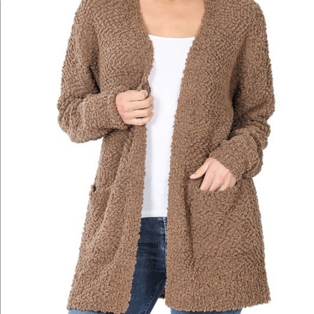 NWT zenana mocha open front popcorn cardigan womens 1X neutral layer minimalist
